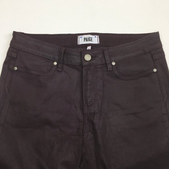 PAIGE Black Cherry Silk Wash VERDUGO ANKLE Faux Pockets Coated Denim Jeans - Picture 5 of 12